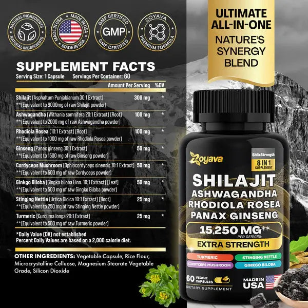 Suplemento Shilajit 8 en 1 x60 Cápsulas